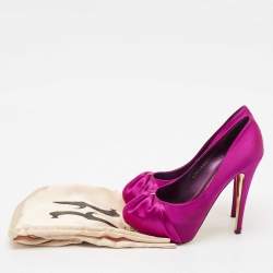 Pre Owned Gina Purple Satin Claire Platform Pumps Size 38.5