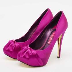 Pre Owned Gina Purple Satin Claire Platform Pumps Size 38.5
