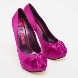 Pre Owned Gina Purple Satin Claire Platform Pumps Size 38.5