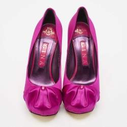Pre Owned Gina Purple Satin Claire Platform Pumps Size 38.5