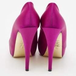 Pre Owned Gina Purple Satin Claire Platform Pumps Size 38.5