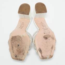 مملوكة مسبقًا Gina White Croc Embossed and Leather Dexie Slide Sandals Size 38