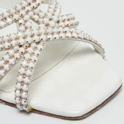 مملوكة مسبقًا Gina White Croc Embossed and Leather Dexie Slide Sandals Size 38