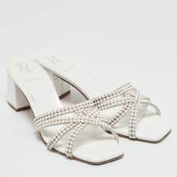 مملوكة مسبقًا Gina White Croc Embossed and Leather Dexie Slide Sandals Size 38