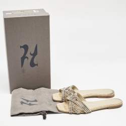 Gina Cream Croc Embossed Patent Leather Portland Slide Flats Size 37.5