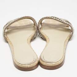 Gina Cream Croc Embossed Patent Leather Portland Slide Flats Size 37.5