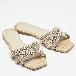 Gina Cream Croc Embossed Patent Leather Portland Slide Flats Size 37.5