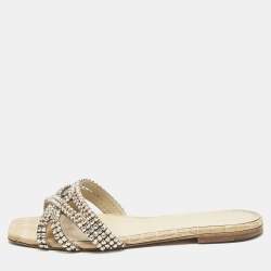 Gina Cream Croc Embossed Patent Leather Portland Slide Flats Size 37.5