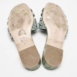 Pre Owned Gina Green Croc Embossed Patent Leather Loren Slide Flats Size 38