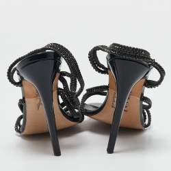 Gina Black Leather Crystal Embellished Ankle Strap Sandals Size 40