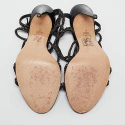 Gina Black Leather Crystal Embellished Ankle Strap Sandals Size 40