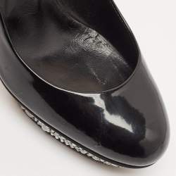Gina Black Patent Leather Crystal Embellished Heel Platform Pumps Size 39