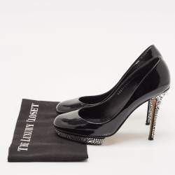 Gina Black Patent Leather Crystal Embellished Heel Platform Pumps Size 39