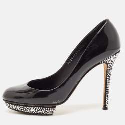 Gina Black Patent Leather Crystal Embellished Heel Platform Pumps Size 39