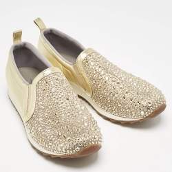 Gina Beige Leather and Crystal Embellished  Slip On Sneakers Size 40