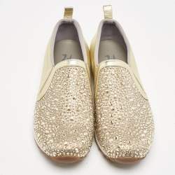 Gina Beige Leather and Crystal Embellished  Slip On Sneakers Size 40