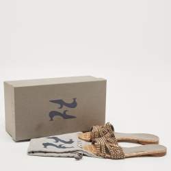 Pre Owned Gina Brown/Grey Croc Embossed Patent Leather Loren Flat Slides Size 38.5