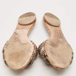 Pre Owned Gina Brown/Grey Croc Embossed Patent Leather Loren Flat Slides Size 38.5