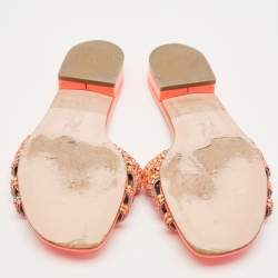 مملوكة مسبقًا Gina Pink Crystal Embellished Leather Flat Sandals Size 41