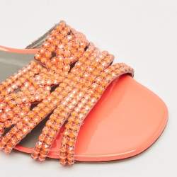 مملوكة مسبقًا Gina Pink Crystal Embellished Leather Flat Sandals Size 41