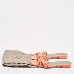 مملوكة مسبقًا Gina Pink Crystal Embellished Leather Flat Sandals Size 41