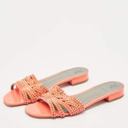 مملوكة مسبقًا Gina Pink Crystal Embellished Leather Flat Sandals Size 41