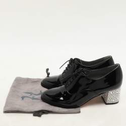 Gina Black Patent Leather Crystal Embellished Oxford Pumps Size 38