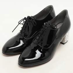Gina Black Patent Leather Crystal Embellished Oxford Pumps Size 38