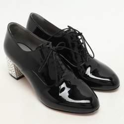 Gina Black Patent Leather Crystal Embellished Oxford Pumps Size 38