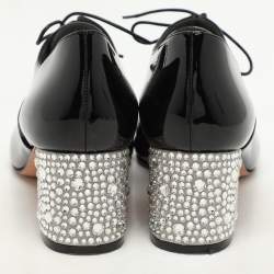 Gina Black Patent Leather Crystal Embellished Oxford Pumps Size 38