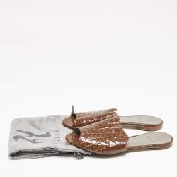 Gina Brown Croc Embossed Patent Leather Slide Sandals Size 41