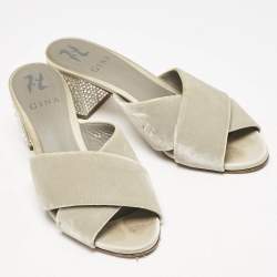 Gina Grey Velvet Cross Strap Slide Sandals Size 39