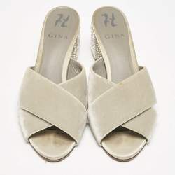 Gina Grey Velvet Cross Strap Slide Sandals Size 39