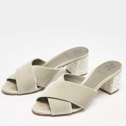 Gina Grey Velvet Cross Strap Slide Sandals Size 39