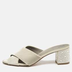 Gina Grey Velvet Cross Strap Slide Sandals Size 39