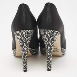 Gina Black Satin Crystals Platform Pumps Size 36.5
