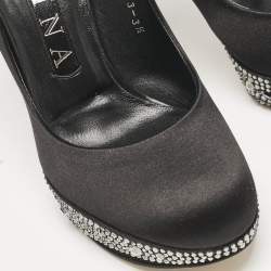 Gina Black Satin Crystals Platform Pumps Size 36.5