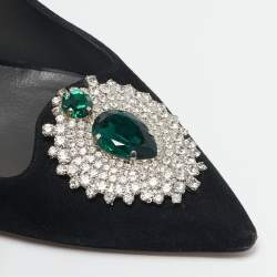 Gina Black Suede Giada Crystal Embellished Pointed Toe Pumps Size 38