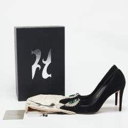 Gina Black Suede Giada Crystal Embellished Pointed Toe Pumps Size 38