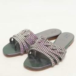 Pre Owned Gina Metallic Purple Patent Leather Crystal Embellished Flats Size 38