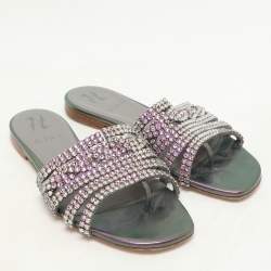 Pre Owned Gina Metallic Purple Patent Leather Crystal Embellished Flats Size 38