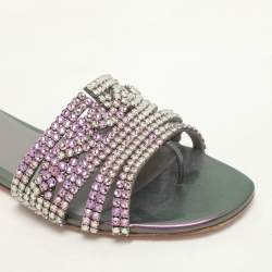 Pre Owned Gina Metallic Purple Patent Leather Crystal Embellished Flats Size 38