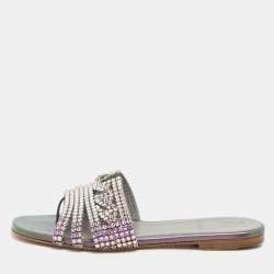Gina Metallic Purple Patent Leather Crystal Embellished Flats Size 38
