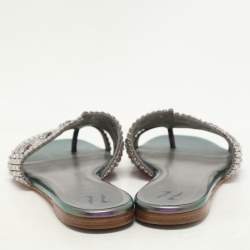 Pre Owned Gina Metallic Purple Patent Leather Crystal Embellished Flats Size 38