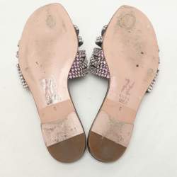 Pre Owned Gina Metallic Purple Patent Leather Crystal Embellished Flats Size 38
