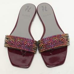Gina Burgundy Crystal Embellished Athena Slide Flats Size 38.5