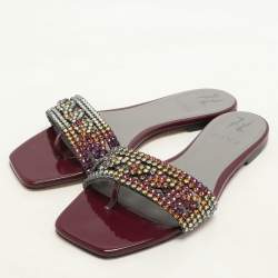 Gina Burgundy Crystal Embellished Athena Slide Flats Size 38.5