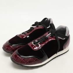 Gina Magenta Croc Embossed Patent Leather and Velvet Low Top Sneakers Size 37