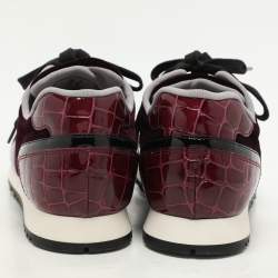 Gina Magenta Croc Embossed Patent Leather and Velvet Low Top Sneakers Size 37