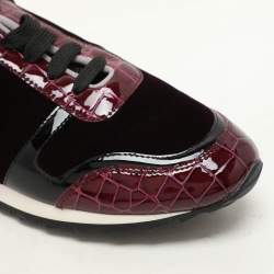 Gina Magenta Croc Embossed Patent Leather and Velvet Low Top Sneakers Size 37
